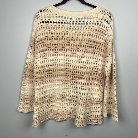 Gap neutral open crochet knit striped bell sleeve boho sweater size large - Picture 7 of 8